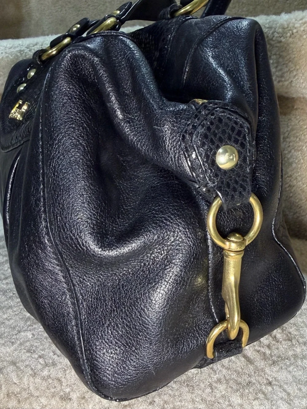 COACH Ashley Black Leather Satchel Python Purse Shoulder Bag 19247 Convertible